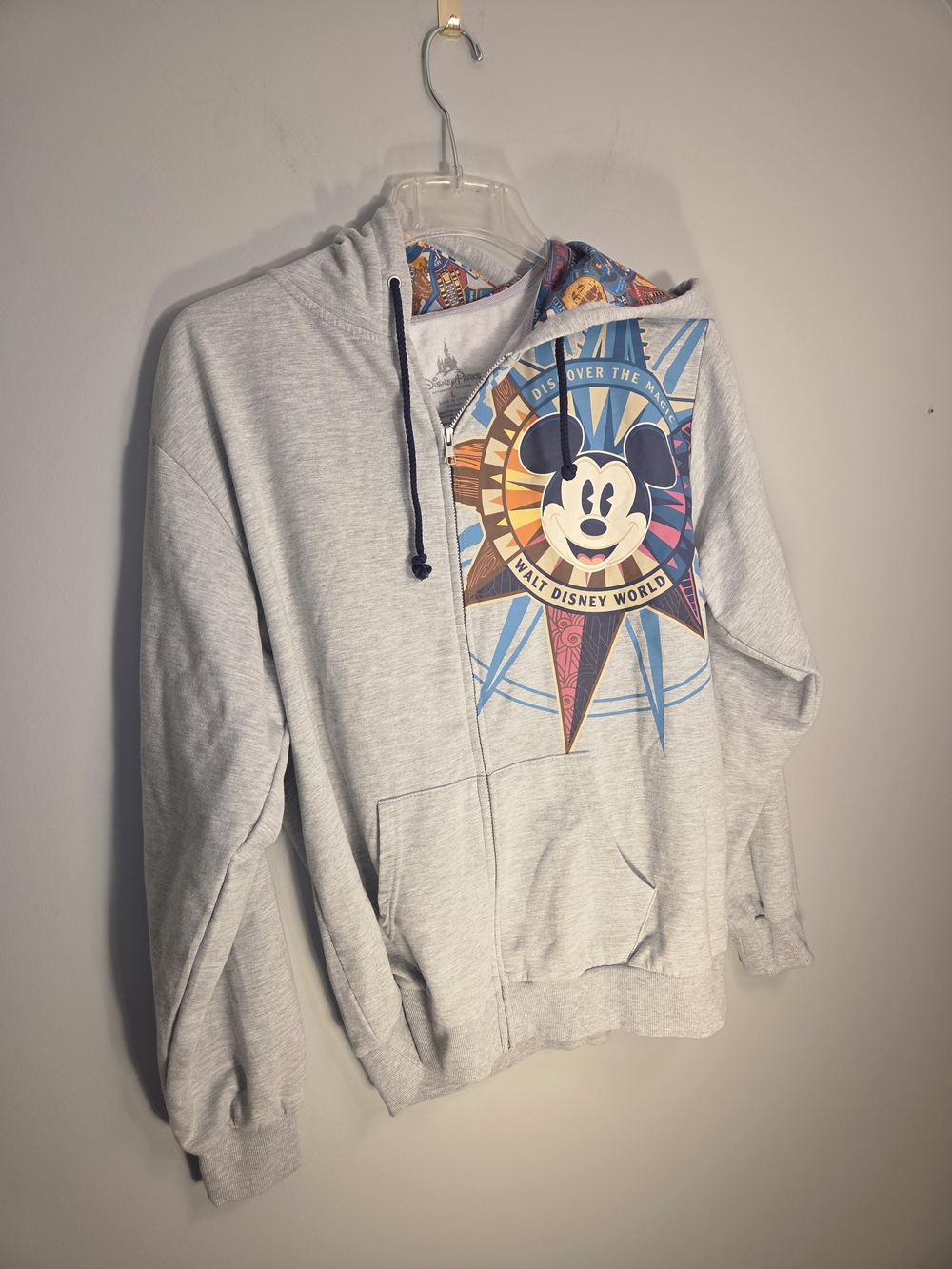 Disney Parks Walt Disney World Mickey Mouse Compass Full Zip Hoodie Gray Large L